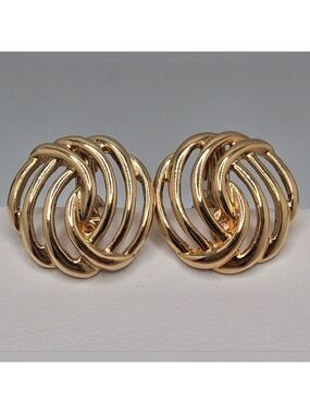 Monet Gold Knot Clip-On Earrings Vintage Button Collectible Minimalist Classic